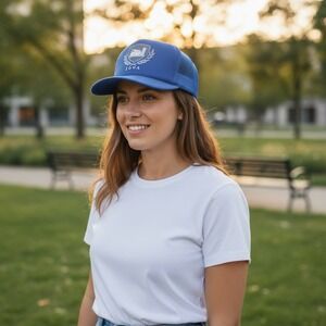Blue Iowa Barn Crest Trucker Hat Mesh Back Snapback Adult One‎ Size